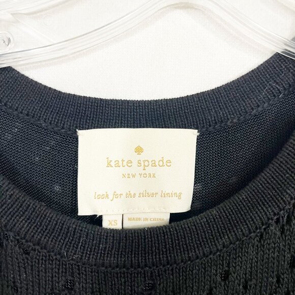 Kate Spade New York Black Pointelle Knit Scalloped Hem Midi Dress - Size XS - Picture 6 of 8